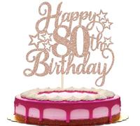 Rsstarxi 1 Pack Happy Birthday Cake Topper Glitter Cheer to 80th Birthday Decorations for Women 80th Anniversary Party Decorations Supplies Rose Gold