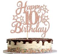 Rsstarxi 1 Pack Happy Birthday Cake Topper Glitter Cheer to10th Birthday Decorations for Girl 10th Anniversary Party Cake Decorations Supplies Rose Gold