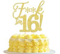 Rsstarxi 1 Pack I'm 16 Cake Topper Glitter Gold Happy 16th Birthday Cake Topper I'm 16th Birthday Decorations for Cheers to 16 Years Old Birthday Party Decorations Supplies