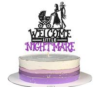 Rsstarxi 1 Pack Welcome Little Nightmare Baby Shower Cake Topper Jack and Sally Cake Topper Merry Christmas Cake Decorations for Christmas Eve Gender Reveal Party Decorations Supplies Black Purple