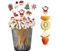 Rsstarxi 100 Pack Merry Christmas Cupcake Toppers with Snowflake Santa Snowman Deer Xmas Fruit Toothpicks for New Year Christmas Holiday Party Cake Decorations Supplies