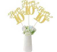 Rsstarxi 12 Pack Happy 10th Birthday Centerpiece Sticks Double Sided Gold Glitter Party Decorations - 10 Fabulous Table Toppers