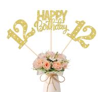 Rsstarxi 12 Pack Happy 12th Birthday Centerpiece Sticks, 12th Birthday Party Decorations Gold Number 12 Table Toppers Decorations for Cheers to 12 Anniversary Party Decors Favors