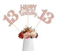 Rsstarxi 12 Pack Happy 13th Birthday Centerpiece Sticks, 13th Birthday Party Decorations Number 13 Fabulous Table Toppers Decorations for 13 Anniversary Party Decors Rose Gold