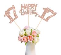 Rsstarxi 12 Pack Happy 17th Birthday Centerpiece Sticks, 17th Birthday Party Decorations Number 17 Fabulous Table Toppers Decorations for 17 Anniversary Party Decors Rose Gold