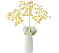 Rsstarxi 12 Pack Happy 21st Birthday Centerpiece Sticks Double Sided Gold Glitter Party Decorations Table Toppers for 21st Birthday Anniversary Party Table Decorations