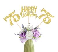 Rsstarxi 12 Pack Happy 75th Birthday Centerpiece Sticks, 75th Birthday Party Decorations Gold Number 75 Table Toppers Decorations for Cheers to 75 Anniversary Party Decors Favors