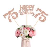 Rsstarxi 12 Pack Happy 75th Birthday Centerpiece Sticks, 75th Birthday Party Decorations Number 75 Fabulous Table Toppers Decorations for 75 Anniversary Party Decors Rose Gold