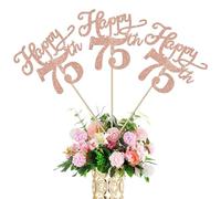 Rsstarxi 12 Pack Happy 75th Birthday Party Decorations Happy 75th Birthday Centerpiece Sticks for Table, 75th Birthday Wedding Anniversary Party Table Toppers Decorations Rose Gold