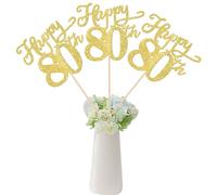 Rsstarxi 12 Pack Happy 80th Birthday Centerpiece Sticks Double Sided Gold Glitter Party Decorations Table Toppers for 80th Birthday Anniversary Party Table Decorations