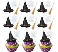 Rsstarxi 15 Pack Magic Witch Cupcake Toppers Decorations with Broom Witch Hat Magic Wand Cupcake Picks for Black Wizard Witch Birthday Anniversary Halloween Party DIY Cake Decorations Supplies
