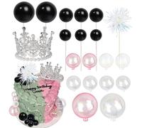 Rsstarxi 18 Pack Princess Witch Cake Topper Decorations Silver Crown Magic Cake Pick Black Pink Balloons Cake Decorations for Witch Wizard Halloween Baby Shower Birthday Party Cake DIY Decoration