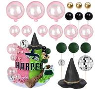 Rsstarxi 21 Pack Magic Witch Theme Cake Decorations Silver Glitter Balloons Witch Hat Cake Pick for Magic Witch Wizard Theme Baby Shower Birthday Halloween Party Cake Decorations