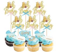 Rsstarxi 24 Pack Bear Oh Baby Shower Cupcake Toppers Bow Gender Reveal Cupcake Picks for Classic Baby Shower Birthday Party Cake Decorations Gold