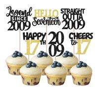 Rsstarxi 24 Pack Black Gold 17th Birthday Cupcake Toppers 17th Birthday Decorations Straight Outta 2009 Cheers to 17 Years Old Cupcake Picks for 17th Anniversary Party Cake Decorations