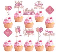 Rsstarxi 24 Pack Happy Retirement Cupcake Toppers Adventure Begins Officially Retired Cupcake Picks No Work Zone Retirement Party Decorations for Farewell Birthday Party Cake Decorations Pink Rose