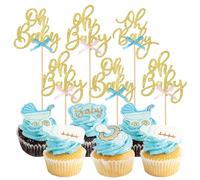 Rsstarxi 24 Pack Oh Baby Cupcake Toppers Gender Reveal Party Decorations Bow Baby Cupcake Picks for Boy or Girl Theme Baby Shower Birthday Party Cake Decorations Gold, Design 4