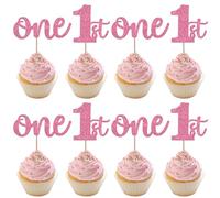 Rsstarxi 24 Pack Pink One Cupcake Toppers 1st Birthday Cupcake Picks Decorations for Baby Shower First Birthday Party Cake Decorations Supplies