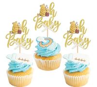 Rsstarxi 24 Pack Winnie Oh Baby Cupcake Toppers Bow Bear Gender Reveal Cupcake Picks for Boy or Girl Theme Baby Shower Birthday Party Cake Decorations Gold