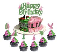 Rsstarxi 25 Pack Princess Witch Happy Birthday Cake Topper Glitter Pink Green Magic Witch Cake Cupcake Picks for Halloween Wizard Baby Shower Birthday Party Cake Decorations Supplies