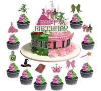 Rsstarxi 25 Pack Princess Witch Happy Birthday Cake Topper Magic Academy Pink Green Cake Cupcake Pick for Magic Witch Wizard Halloween Baby Shower Birthday Party Cake Decorations Supplies