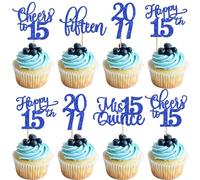 Rsstarxi 30 Pack 15th Birthday Cupcake Toppers 15th Birthday Decorations Mis Quince 15 Since 2011 Fifteen Cheers to 15 Years Cupcake Picks for 15th Anniversary Party Cake Decorations Blue