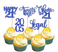 Rsstarxi 30 Pack 21st Birthday Cupcake Toppers 21st Birthday Decorations Since 2005 LegAl Twenty One Cheers to 21 Years Cupcake Picks for 21 Anniversary Party Cake Decorations Blue