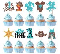 Rsstarxi 30 Pack Cowboy 1st Birthday Cupcake Toppers My First Rodeo Birthday Decorations for Boy Hat Cowboy One Cupcake Picks for Baby Shower Western Party Cake Decorations