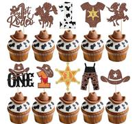 Rsstarxi 30 Pack Cowboy One Cupcake Toppers My First Rodeo Birthday Cake Decorations Cowboy 1st First Birthday Cupcake Picks for Baby Shower Western Party Decorations