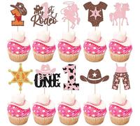 Rsstarxi 30 Pack Cowgirl 1st Birthday Cupcake Toppers My First Rodeo Cake Decorations Cowgirl Hats Cowboy One Cupcake Picks for Baby Shower Western Party Decorations