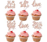 Rsstarxi 30 Pack Glitter He Asked She Said Yes Cupcake Toppers I Do Love Diamond Ring Miss to Mrs Cupcake Picks Wedding Engagement Bridal Shower Party Cake Decorations Rose Gold