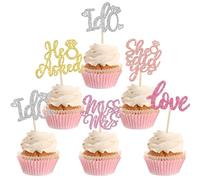Rsstarxi 30 Pack Glitter He Asked She Said Yes Cupcake Toppers I Do Love Diamond Ring Miss to Mrs Cupcake Picks Wedding Engagement Bridal Shower Party Cake Decorations Multi