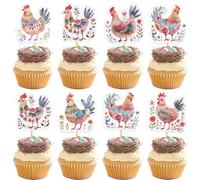 Rsstarxi 36 Pack Chicken Cupcake Toppers Farm Animal Rooster Hen Cupcake Picks for Baby Shower Kids Birthday Party Cake Decorations Supplies