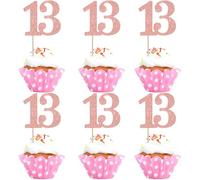 Rsstarxi 36 Pack Number 13 Cupcake Toppers Glitter Cheers to 13 Years Birthday Cupcake Picks Decoration for Happy 13th Birthday Wedding Anniversary Party Cake Decorations Rose Gold