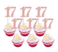 Rsstarxi 36 Pack Number 17 Cupcake Toppers Glitter Cheers to 17 Years Birthday Cupcake Picks Decoration for Happy 17th Birthday Wedding Anniversary Party Cake Decorations Rose Gold
