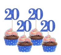 Rsstarxi 36 Pack Number 20 Cupcake Toppers Glitter Cheers to 20 Years Birthday Cupcake Picks Decoration for Happy 20th Birthday Wedding Anniversary Party Cake Decorations Blue