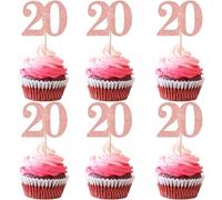 Rsstarxi 36 Pack Number 20 Cupcake Toppers Glitter Cheers to 20 Years Birthday Cupcake Picks Decoration for Happy 20th Birthday Wedding Anniversary Party Cake Decorations Rose Gold