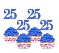 Rsstarxi 36 Pack Number 25 Cupcake Toppers Glitter Cheers to 25 Years Birthday Cupcake Picks Decoration for Happy 25th Birthday Wedding Anniversary Party Cake Decorations Blue