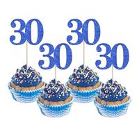 Rsstarxi 36 Pack Number 30 Cupcake Toppers Glitter Cheers to 30 Years Birthday Cupcake Picks Decoration for Happy 30th Birthday Wedding Anniversary Party Cake Decorations Blue