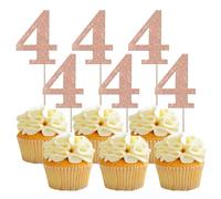 Rsstarxi 36 Pack Number 4 Cupcake Toppers 4th Birthday Cupcake Toppers 4 Years Old Birthday Cupcake Picks for Baby Shower Fourth Birthday Anniversary Party Cake Decorations Rose Gold