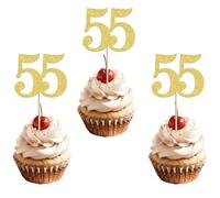 Rsstarxi 36 Pack Number 55 Cupcake Toppers Gold Glitter Cheers to 55 Years Birthday Cupcake Picks Decoration for Happy 55th Birthday Wedding Anniversary Party Cake Decorations