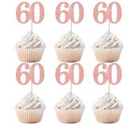 Rsstarxi 36 Pack Number 60 Cupcake Toppers Glitter Cheers to 60 Years Birthday Cupcake Picks Decoration for Happy 60th Birthday Wedding Anniversary Party Cake Decorations Rose Gold