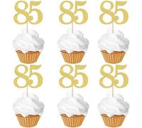 Rsstarxi 36 Pack Number 85 Cupcake Toppers Gold Glitter Cheers to 85 Years Birthday Cupcake Picks Decoration for Happy 85th Birthday Wedding Anniversary Party Cake Decorations