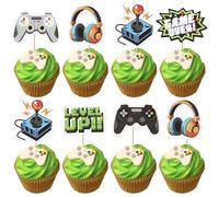 Rsstarxi 36 Pack Video Game Theme Cupcake Toppers Controllers Game On Level Up GamePad Cupcake Picks Decorations for Game Theme Baby Shower Kids Boys Gaming Birthday Party Cake Decorations