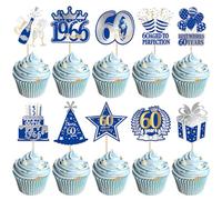 Rsstarxi 40 Pack Happy 60th Birthday Cupcake Toppers Cheers to 60 Years Cake Decorations Sixty Straight Outta 1966 Cupcake Picks for Women Men 60th Birthday Party Decorations Blue Silver