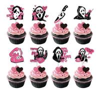 Rsstarxi 40 Pack Horror Movie Cupcake Toppers Telephone Scam No You Hang Up Cupcake Picks Killer Birthday Cake Decorations for Halloween Horror Movie Birthday Party Decorations Pink