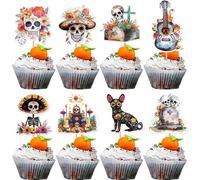 Rsstarxi 40 Pack Zombie Cupcake Toppers Halloween Skull Birthday Party Decorations Day of the Dead Cupcake Picks Decorations for Sugar Skull Skeleton Halloween Party Cake Decorations