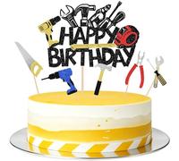 Rsstarxi 6 Pack Tools Happy Birthday Cake Topper with Wrench Hammer Mechanic Repair Tools Construction Cupcake Toppers for Retirement Repairman's Birthday Party Cake Decorations