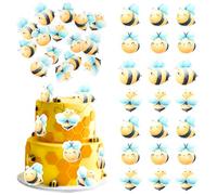Rsstarxi 60 Pack Edible Bumble Bee Cupcake Toppers Waper Paper Honey Bee Cupcake Picks Oh Babee Cake Decoration for Bee Theme Baby Shower Boys Girls Birthday Party Cake Decorations