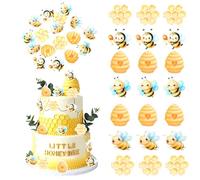 Rsstarxi 60 Pack Edible Bumble Bee Cupcake Toppers Waper Paper Honey Bee Honeycomb Oh Babee Cupcake Picks Decorations for Bee Theme Baby Shower Kids Birthday Party Cake Decorations
